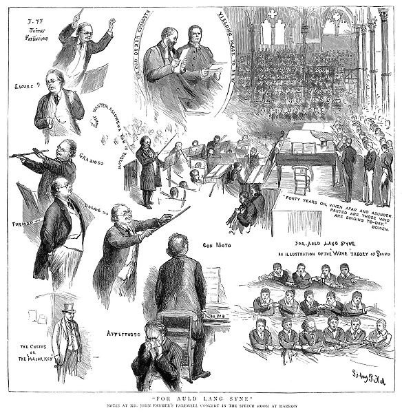 ENGLAND: CONCERT, 1885. Performance of Auld Lang Syne, conducted by John Farmer