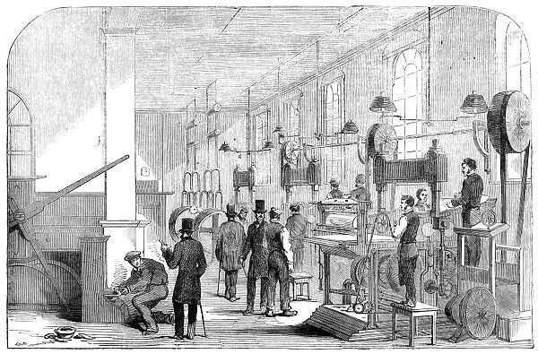 ENGLAND: CURRENCY, 1854. The banknote printing room at the Bank of England. Wood engraving