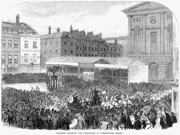 ENGLAND: ELECTION, 1865. Finsbury election: The nomination on Clerkenwell Green