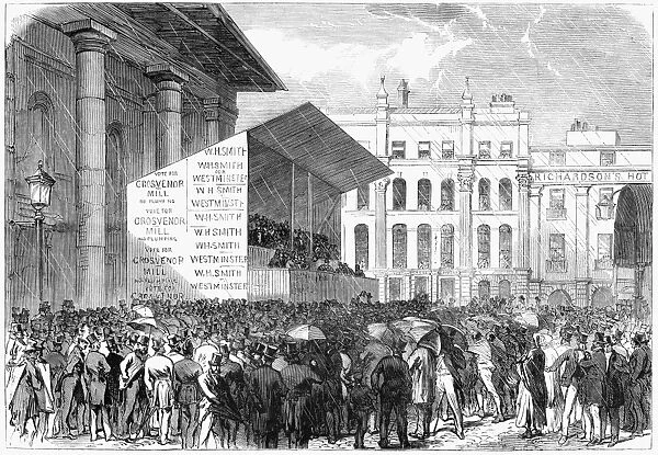 ENGLAND: ELECTION, 1865. Westminster election: The nomination in Covent-Garden