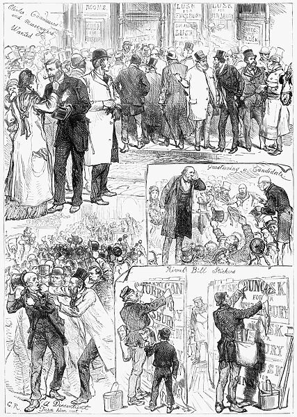 ENGLAND: ELECTION, 1880. Election sketches. Engraving, 1880