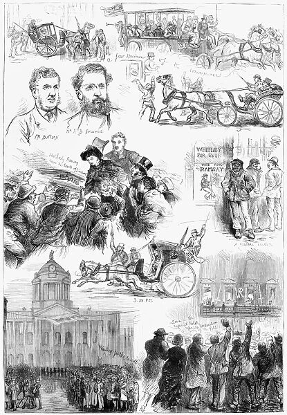 ENGLAND: ELECTION, 1880. Sketches at the Liverpool election. Engraving, 1880