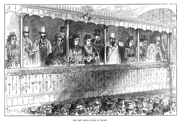 ENGLAND: EPSOM RACETRACK. The Royal Stand at Epsom Racetrack in England. Engraving