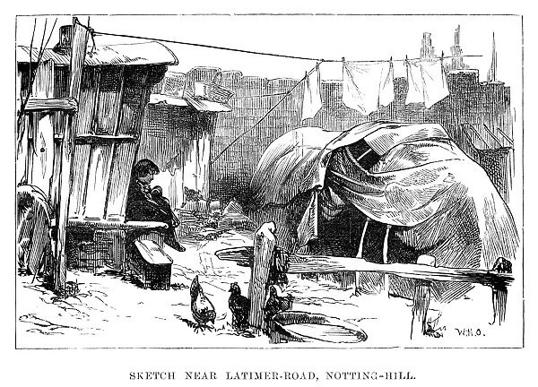 ENGLAND: GYPSY CAMP, 1880. Gypsy camp near Latimer Road in Notting Hill, England