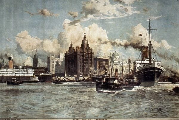 ENGLAND: MERSEY RIVER, 1928. The River Mersey, at Liverpool. Poster by Charles Dixon