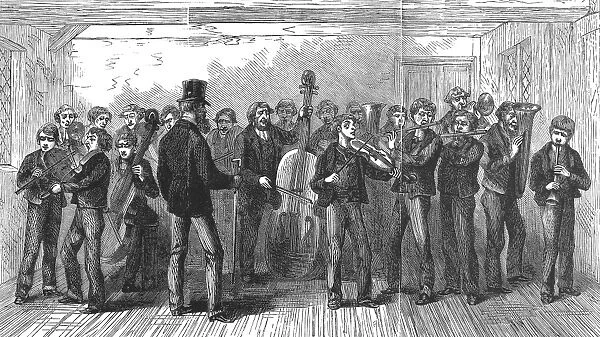 ENGLAND: MUSIC LESSON, 1871. Music lesson at a school for the blind in England. Wood engraving, American, 1871