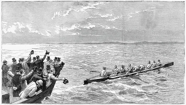 ENGLAND: ROWING, 1885. The row of an Oxford crew across the English Channel