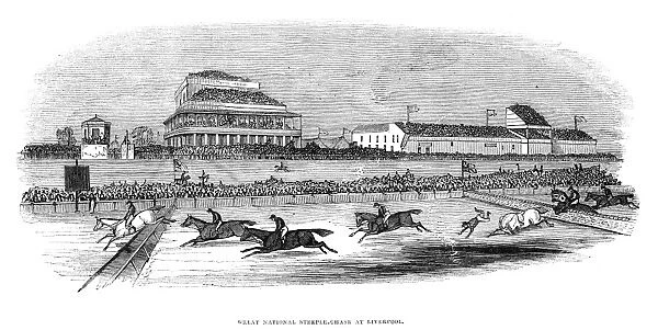 ENGLAND: STEEPLECHASE, 1843. Great National Steeplechase at Liverpool. Engraving