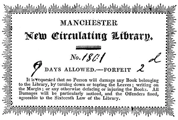 ENGLISH BOOKPLATE, 1790. Bookplate for the the Manchester Library
