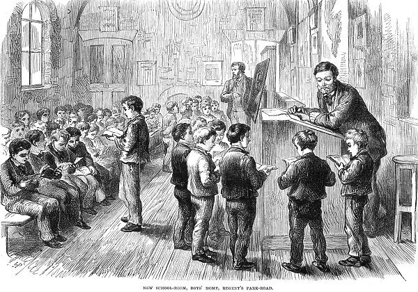 ENGLISH ELEMENTARY SCHOOL. New School-Room, Boys Home, Regents Park-Road. A London, England, school for orphan boys. Wood engraving, 1870