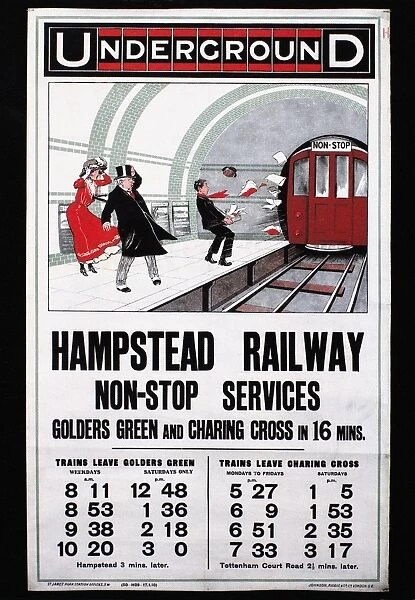 English poster for Hampstead Railway Non-Stop Services, 1910