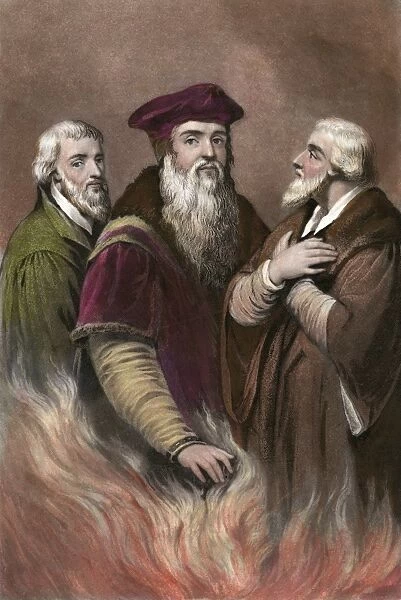 ENGLISH REFORMERS. From left to right: Nicholas Ridley (1500?-1555), Thomas Cranmer (1489-1556)