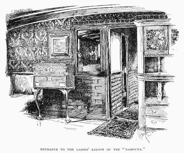 Entrance to the ladies saloon of the steam yacht Namouna. Line engraving, 1882