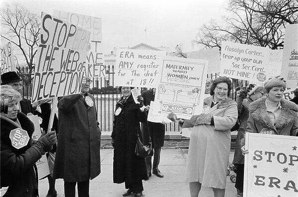 EQUAL RIGHTS OPPONENTS. Demonstrators opposed to the Equal Rights Amendment outside