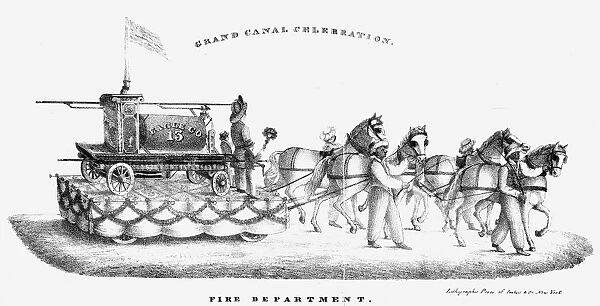 ERIE CANAL: OPENING, 1825. A fire company float at the Grand Canal Celebration in New York