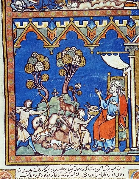 ESAU. Esaus offering of meat (Genesis 27: 30-35). French manuscript illumination