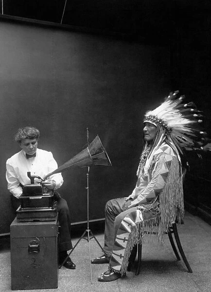 ETHNOGRAPHIC RECORDING. Mountain Chief, a Piegan Blackfoot man, having his voice