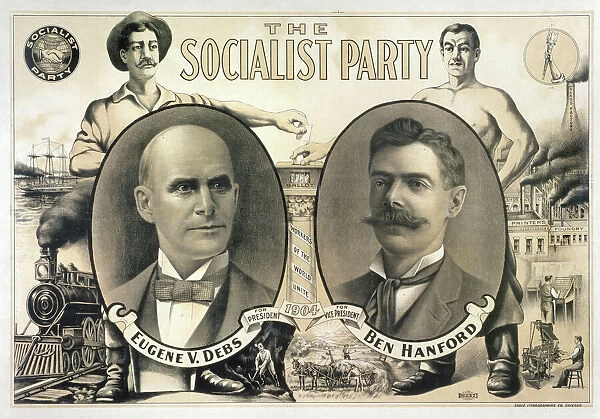 Eugene V. Debs and Ben Hanford as the Socialist Party candidates for President and Vice President on a 1904 campaign poster