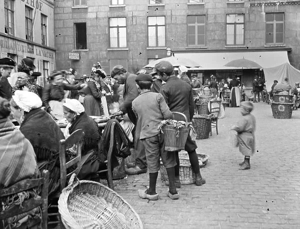 EUROPE: MARKET, c1910. A street market in Europe, possibly in the Netherlands