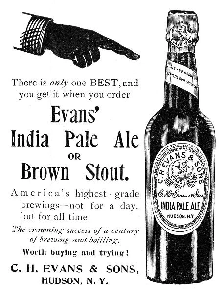 EVANS INDIA PALE ALE, 1895. American newspaper advertisement, 1895