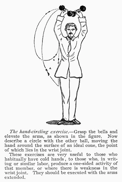 EXERCISE, 19th CENTURY. Weight training using dumbbells