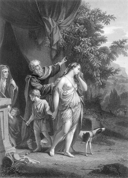 EXPULSION OF HAGAR and Ishmael by Abraham (Genesis 21: 14): steel engraving after the painting by Sir Anthony van Dyck