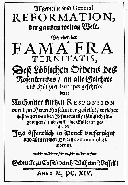 FAMA FRATERNITATIS, 1614. Title page of the first edition of Fama Fraternitatis published