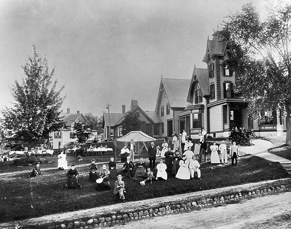 FAMILY REUNION, 1895. The Brooks family gathered on the front lawn during a family renunion