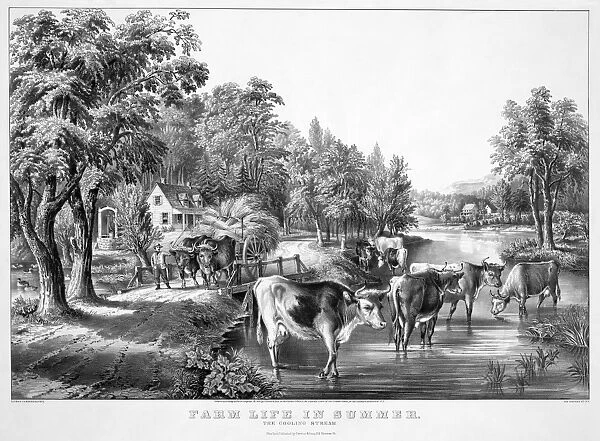 FARM SCENE, c1867. Farm Life in Summer: The Cooling Stream. Engraving by Currier & Ives