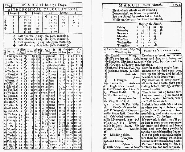 FARMERs ALMANAC, 1793. Astronomical Calculations and other information for the