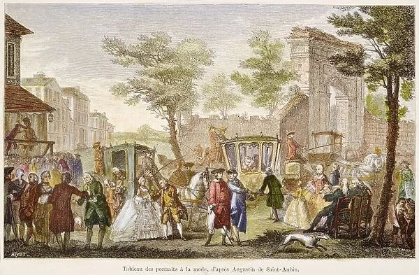 FASHION: 18TH C. FRANCE. People of Fashion: after an engraving, French, by Augustin de Saint-Aubin (1736-1807)