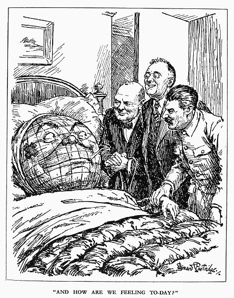 And How Are We Feeling Today? English cartoon, 1945, by Sir Bernard Partridge depicting the doctors Churchill, Roosevelt, and Stalin, published shortly after their meeting at Yalta. RESTRICTED OUTSIDE US