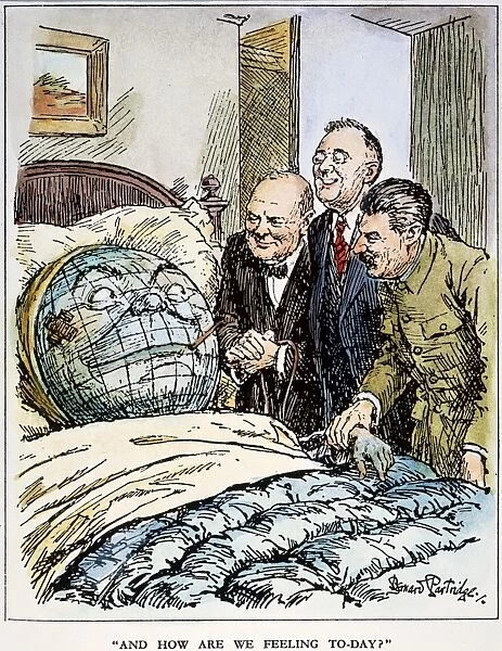 And How Are We Feeling Today? English cartoon, 1945, by Sir Bernard Partridge depicting the doctors Churchill, Roosevelt, and Stalin, published shortly after their meeting at Yalta