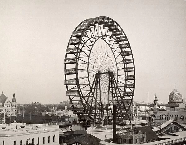 FERRIS WHEEL, 1893. The original Ferris wheel designed and constructed by G. W. G. Ferris for the Worlds Columbian Exposition at Chicago in 1893