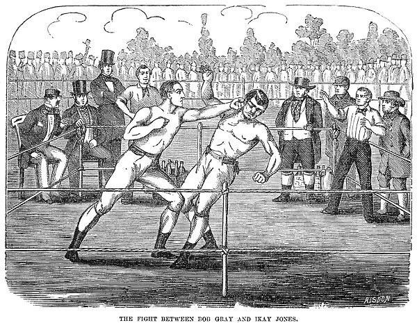 The fight between Bob Gray and Ikay Jones. Line engraving, American, 1859