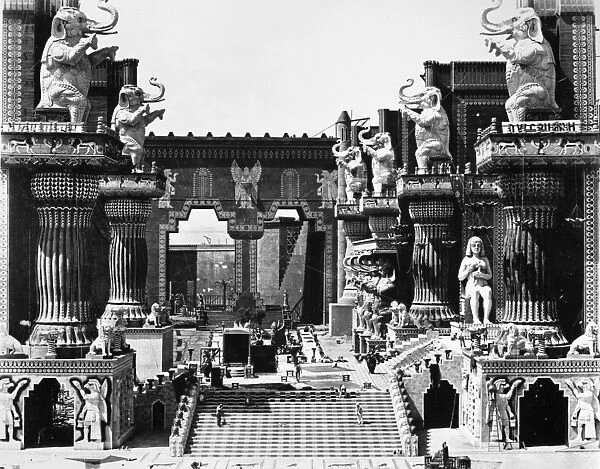 FILM SET: INTOLERANCE, 1916. The enormous set for the Babylonian sequence in D. W. Griffiths silent film Intolerance, 1916