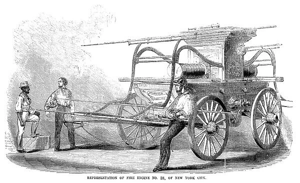 FIRE ENGINE, c1853. Fire engine no. 38, of New York City. Wood engraving, American