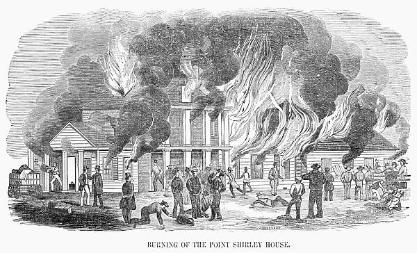FIRE: POINT SHIRLEY, 1851. Fire at the Point Shirley House, a resort in Massachusetts, 1851