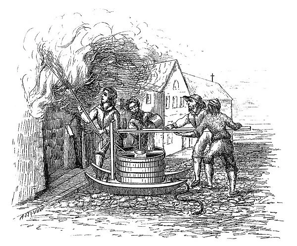 FIREFIGHTING, c1600. A single-acting fire pump used to fight fires, c1600. Engraving