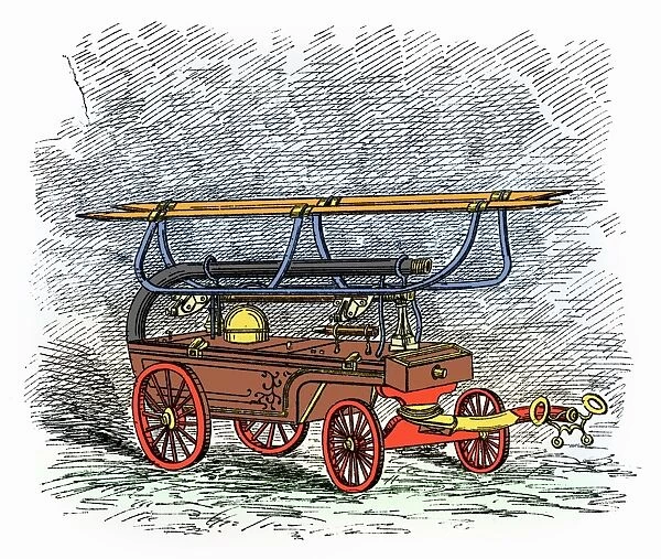 FIREFIGHTING, c1834. An American hand-pulled fire engine dating from c1834. Engraving