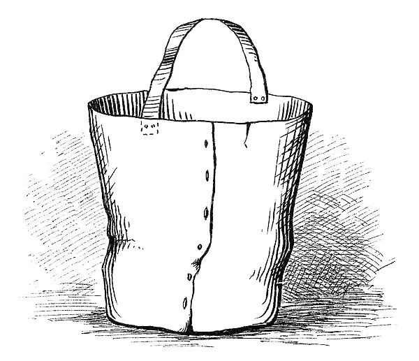 FIREFIGHTING: WATER BUCKET. An ancient water bucket used for fighting fires. Engraving
