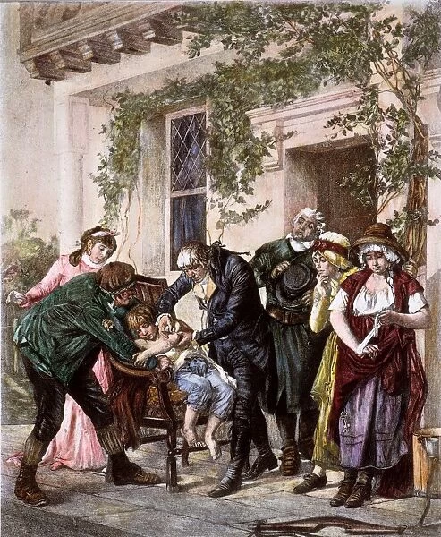 The First Vaccination by Edward Jenner, 14 May 1796. Photogravure, late 19th century, after a painting by Georges Gaston Melingue (1840-1914)