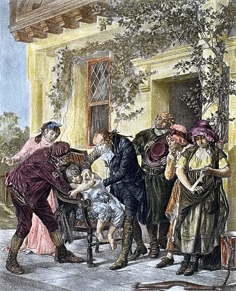 The First Vaccination by Edward Jenner, 14 May 1796. Photogravure, late 19th century, after a painting by Georges Gaston Melingue (1840-1914)