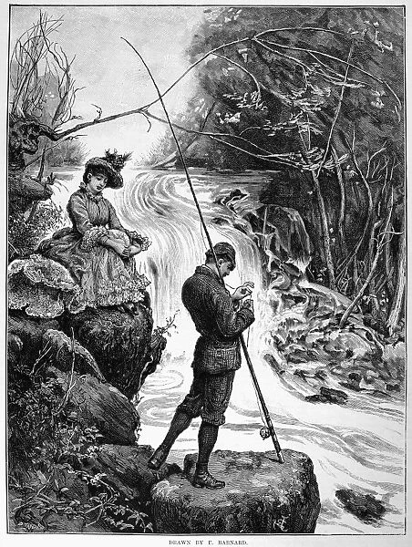 FISHING, 1885. A fishing scene. Engraving, 1885
