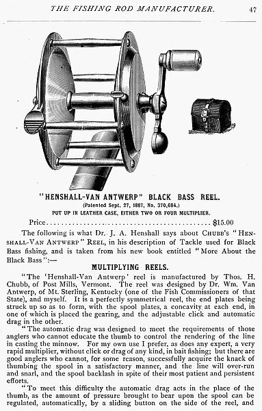 FISHING REEL, 1890. A page from Thomas H