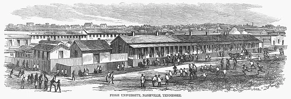 FISK UNIVERSITY, 1868. Fisk University, established in 1866 as a school for freedmen at Nashville, Tennessee. Wood engraving, American, 1868