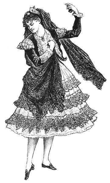 FLAMENCO DANCER. Line engraving, 19th century