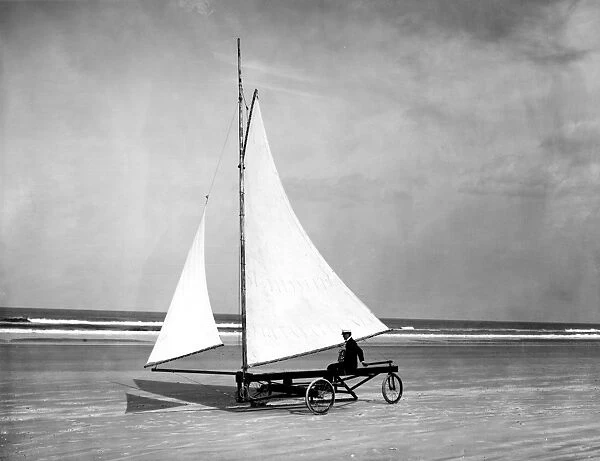 FLORIDA: LAND SAILING. Sailing on the beach at Ormond, Florida. Photographed c1920