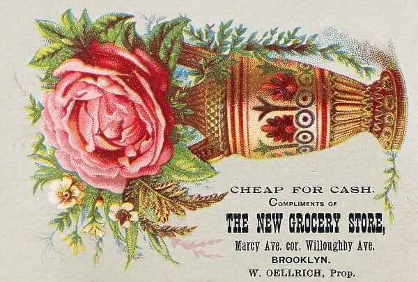 FLORIST TRADE CARD, c1890. Merchants trade card for the New Grocery Store, Brooklyn, New York. Lithograph, c1890
