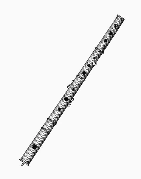 FLUTE. An eight keyed flute. Line engraving, 19th century